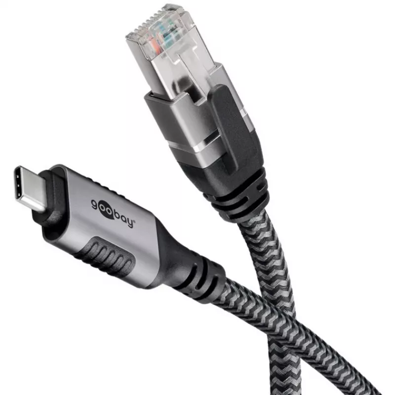 Goobay 70755 USB-C į RJ45 Ethernet CAT 6 laidas stabiliam laidiniam interneto ryšiui su maršrutizatoriumi / modemu / tinklo komutatoriumi / pakeičia USB į RJ45 adapterį / 1