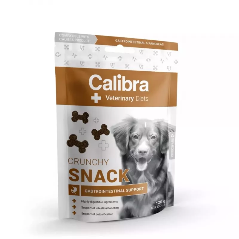 Šunų skanėstas Calibra Veterinary Diets Crunchy Snack Gastrointestinal 120 g — funkcinis, be grūdų, žuvies skonio