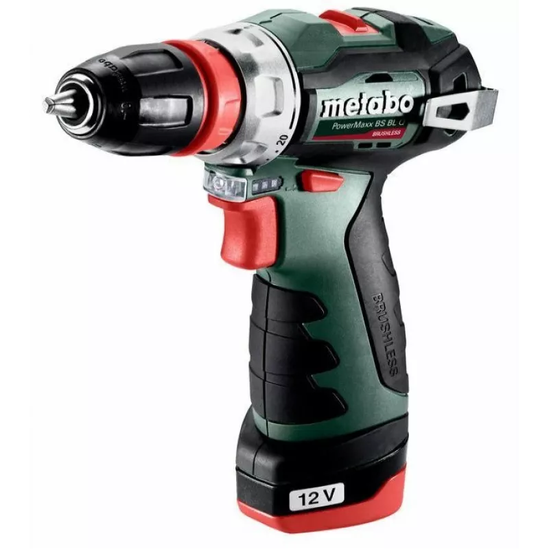 Pistolinės rankenos grąžtas Metabo PowerMaxx BS BL Q, 12V, 2Ah, 1500 RPM, 900g