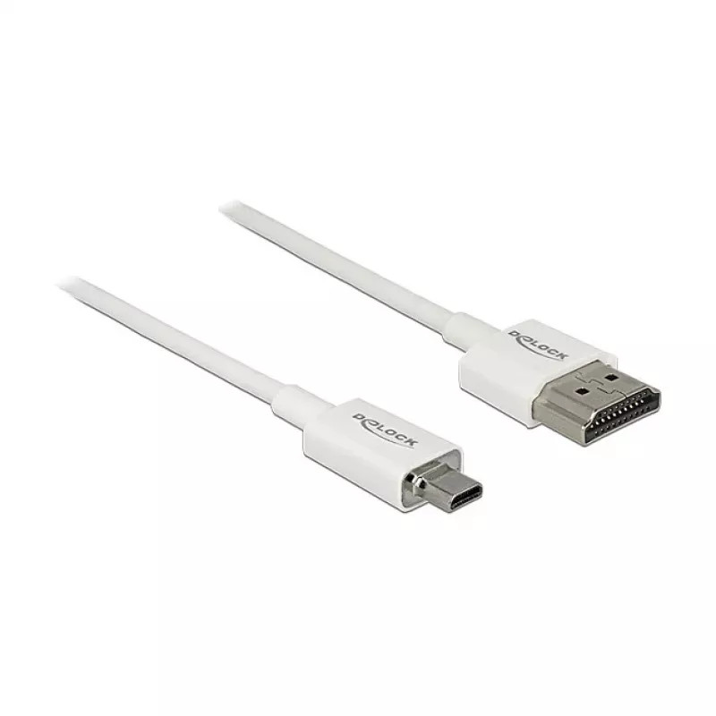 HDMI kabelis DeLOCK 85147 0,25 m A tipo į D tipo, baltas