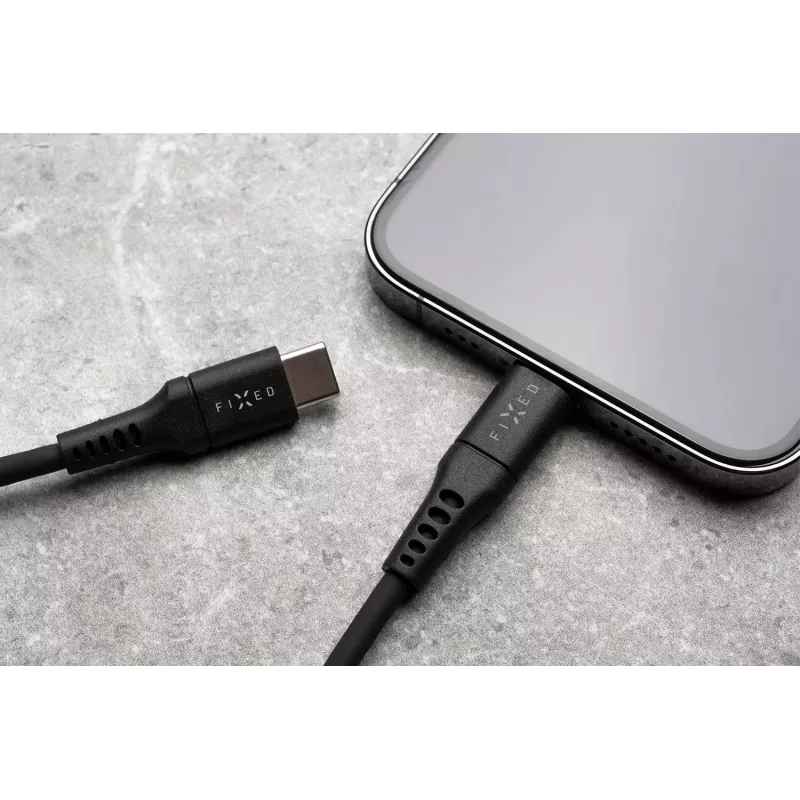 FIXED Liquid Silicone kabelis USB-C/USB-C, 0,5m, 60W, Juoda | Fixed