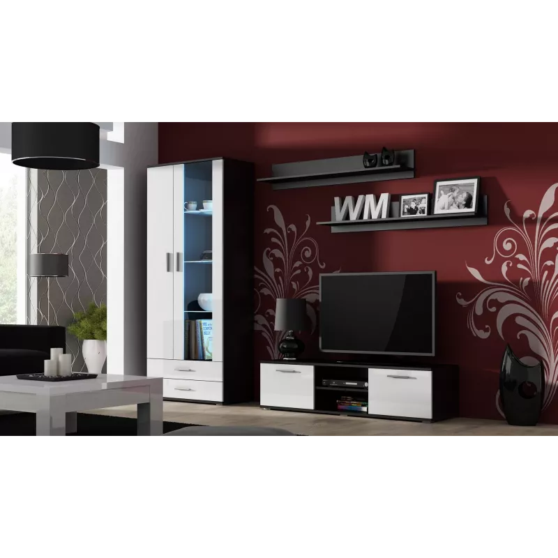 Cama TV stovas SOHO 140 juodas/baltas blizgus