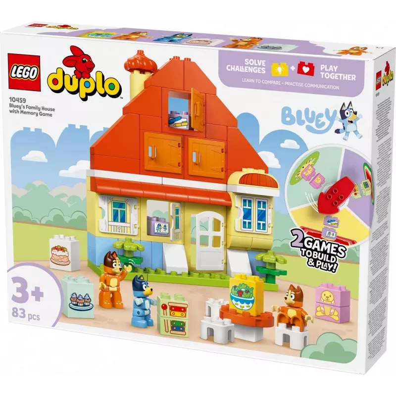 Statybinis žaislas LEGO Bluey Šeimos namas su atminties žaidimu 10459 — 83 dalys, 3 minifigūrėlės, amžius 3+