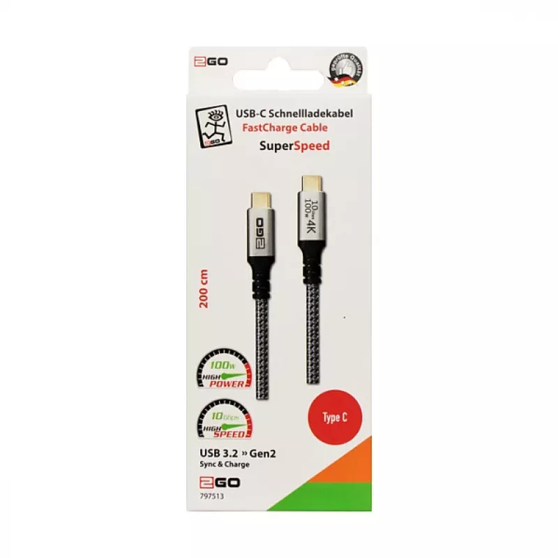 USB laidas 2GO 797513 USB 3.2 Gen 2 2 m USB C Sidabrinis