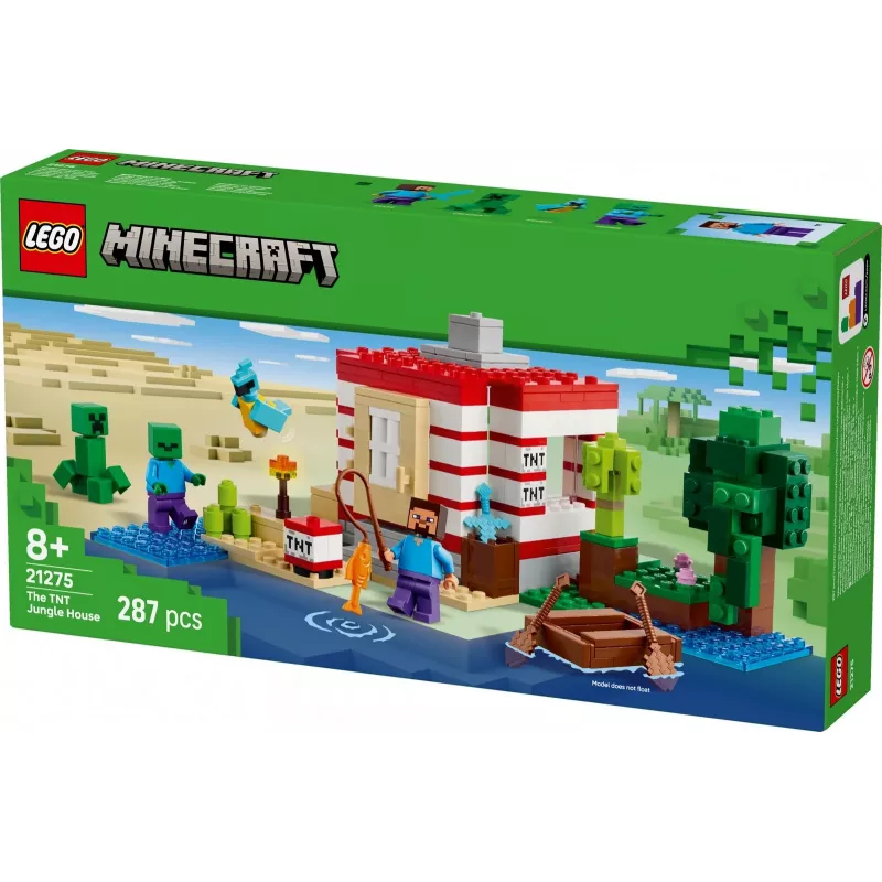 Konstruktorius LEGO Minecraft rinkinys 21275 TNT džiunglių namelis, 287 detalės, 2 minifigūrėlės, amžius 8+