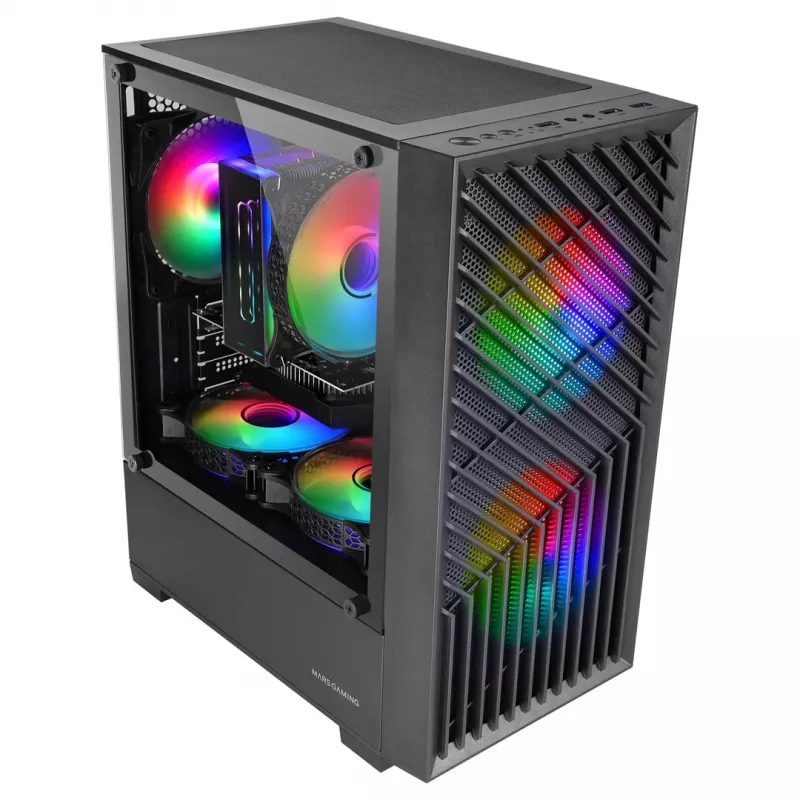 PC korpusas TACENS Mars Gaming MC-VORTEX Mini Tower Mini-ITX/Micro-ATX grūdintas stiklas juodas, 3x120mm, 27.3 cm GPU, 162 mm CPU aušintuvas