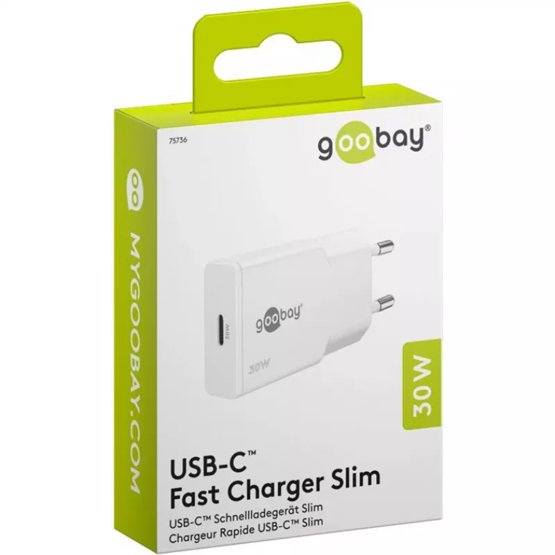 USB-C PD GaN greitas įkroviklis plonas (30 W) (balta)