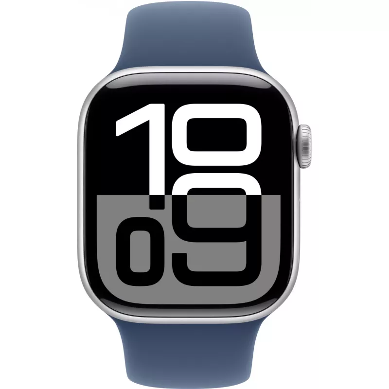 APPLE Watch Series 10 GPS 42mm sidabrinis aliuminio korpusas su „Denim“ sportiniu dirželiu – S/M