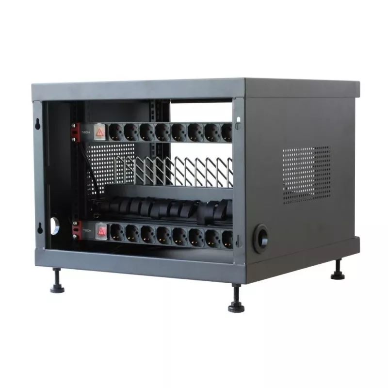 Stovo lentyna TECHLY 367652 kabelių tvarkyklė su 3M lipniu montavimu, plieninė, 550×550×410 mm, juoda