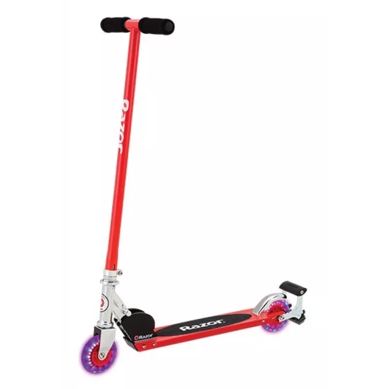 Klasikinis paspirtukas Razor S Spark Sport — plieninis rėmas, sulankstomas, 2 ratai, kojinis stabdys, skirtas vaikams nuo 8 metų, maks. apkrova 100 kg, juoda/raudona