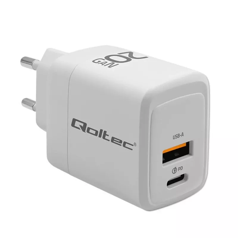 GaN įkroviklis QOLTEC 51823 20W USB maitinimo adapteris, 5V/20V išvestis