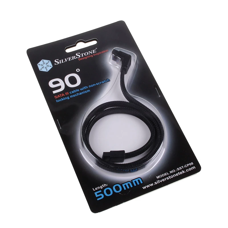 SilverStone SATA III kabelis 50 cm, kampinis / tiesus - su juodu apvalkalu