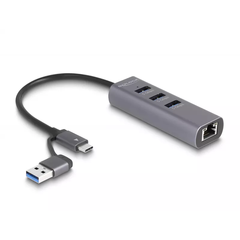 DeLOCK 64282 nešiojamojo kompiuterio dokavimo stotelė ir prievadų replikatorius, laidinis, USB 3.2 Gen 1 (3.1 Gen 1) Type-C, pilka (64282)
