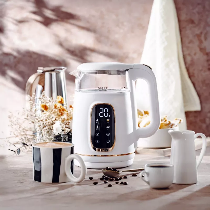 Elektrinis virdulys Adler AD 1305WG — 1,7 l, 2200 W, stiklas/plastikas, baltas/auksinis/permatomas