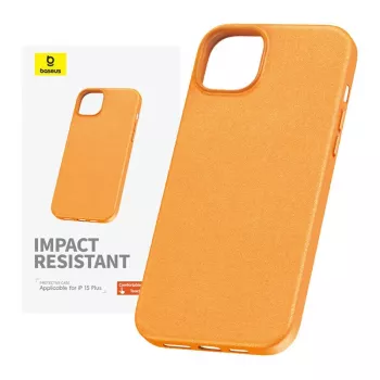 iPhone 15 Plus telefono dėklas Baseus Fauxther Series (oranžinis)