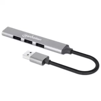 Manhattan USB-A 4 prievadų šakotuvas, 4x USB-A prievadai (1x 5 Gbps USB 3.2 Gen1 aka USB 3.0, 3 x 480 Mbps USB 2.0), maitinamas per USB (nereikia išorinio maitinimo šaltinio), aliuminis