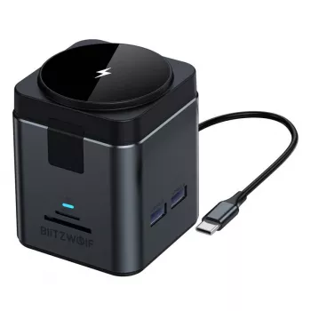 Dokų stotelė BlitzWolf BW-TH17 9-in-1 su 15W belaidžiu įkrovikliu — USB-C, HDMI, PD prievadai