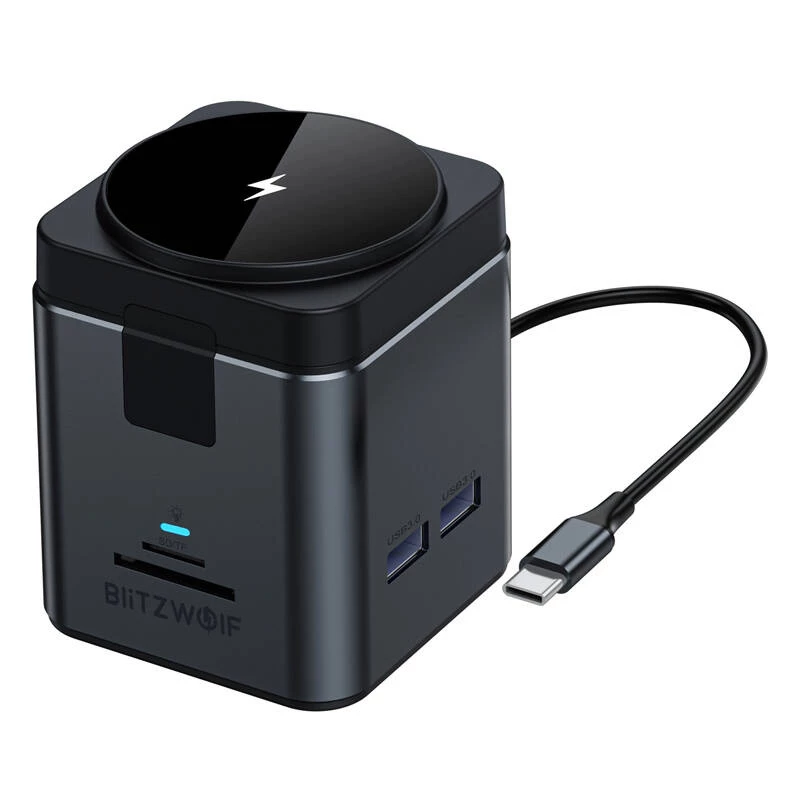 Dokų stotelė BlitzWolf BW-TH17 9-in-1 su 15W belaidžiu įkrovikliu — USB-C, HDMI, PD prievadai