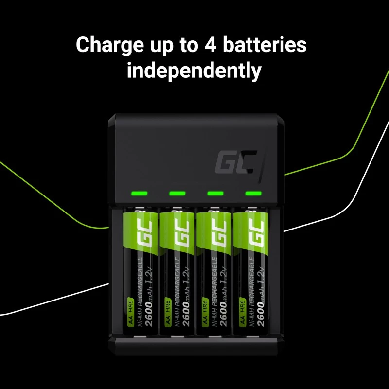Baterijų įkroviklis Green Cell GC VitalCharger su 4× AA 2000mAh NiMH baterijomis