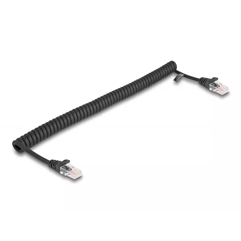 Tinklo kabelis DeLOCK RJ45 spiralinis kabelis kištukas-kištukas Cat.5e 1 m juodas