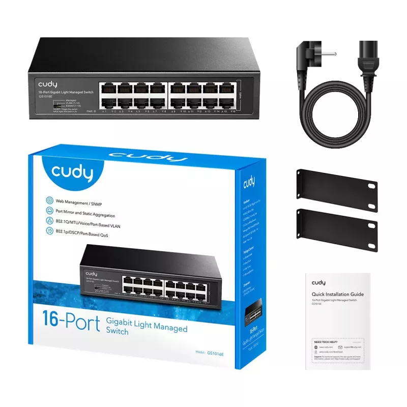 Komutatorius Cudy GS1016E 16 prievadų Gigabit Ethernet nevaldomas komutatorius, 16× 10/100/1000 Mbps