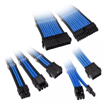 Pintų kabelių ilginimo rinkinys Kolink Core Adept — 20+4pin, 8pin, 4+4pin, 3×6+2pin, mėlynas, PET apvalkalas