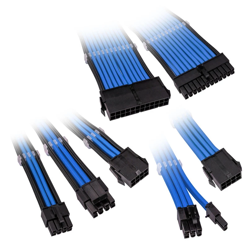 Pintų kabelių ilginimo rinkinys Kolink Core Adept — 20+4pin, 8pin, 4+4pin, 3×6+2pin, mėlynas, PET apvalkalas