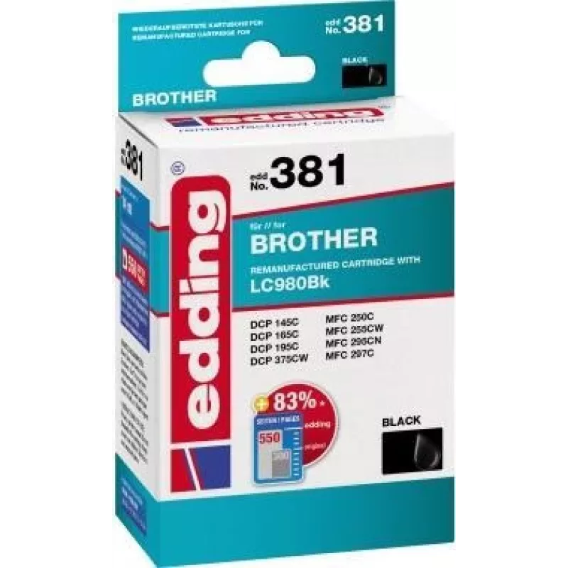 EDDING spausdintuvo kasetė EDD-381 14 ml, skirta Brother LC980, juoda perdirbta