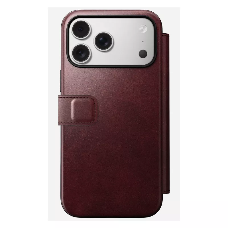 Mobiliojo telefono dėklas Nomad Modern Leather Folio, skirtas iPhone 17 Pro Max — oda, TPU, PC, aliuminis, bordo, 16 cm (6,3 colio)