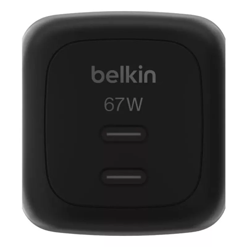 AC patalpų greitasis įkroviklis Belkin WCH020kqBK, 2× USB-C, universalus suderinamumas, maitinimo apsauga, juodas