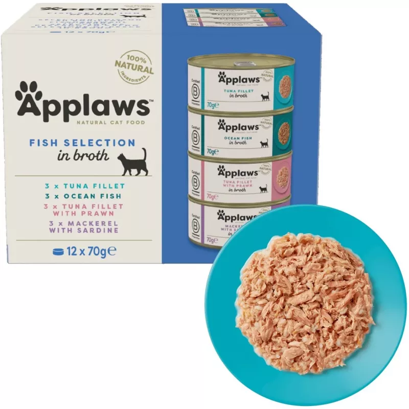 APPLAWS žuvies asorti rinkinys sultinyje – šlapias kačių maistas – 12x70g