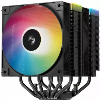 Oro aušintuvas DeepCool AG620 BK ARGB V2 — 120 mm dvigubas ventiliatorius, 6 šilumos vamzdeliai, LGA 1700/AM4/AM5 palaikymas, juodas