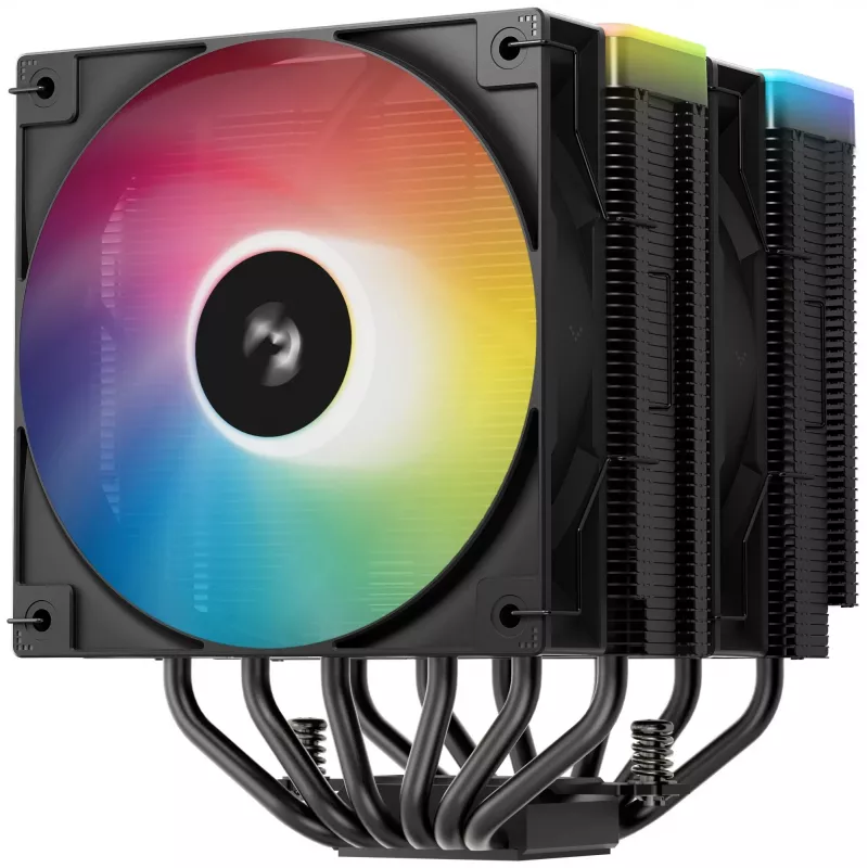 Oro aušintuvas DeepCool AG620 BK ARGB V2 — 120 mm dvigubas ventiliatorius, 6 šilumos vamzdeliai, LGA 1700/AM4/AM5 palaikymas, juodas