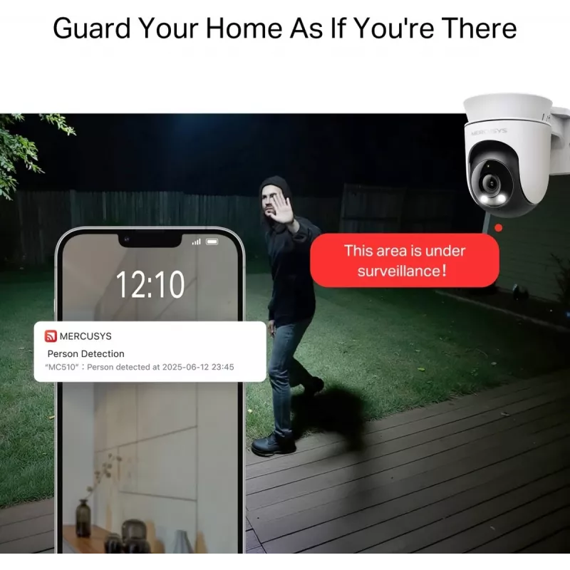 IP apsaugos kamera MERCUSYS MC510 kupolinė 2 MP, 2304×1296, 30 fps, Wi‑Fi ir Ethernet, IR naktinis matymas, montavimas ant lubų, balta