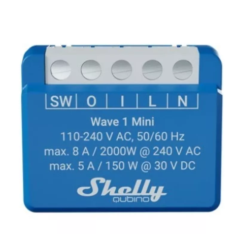 Išmanioji relė Shelly Qubino Wave 1 Mini belaidė 110–240V, 8A AC / 5A DC, 868,4 MHz, vidaus, mėlyna