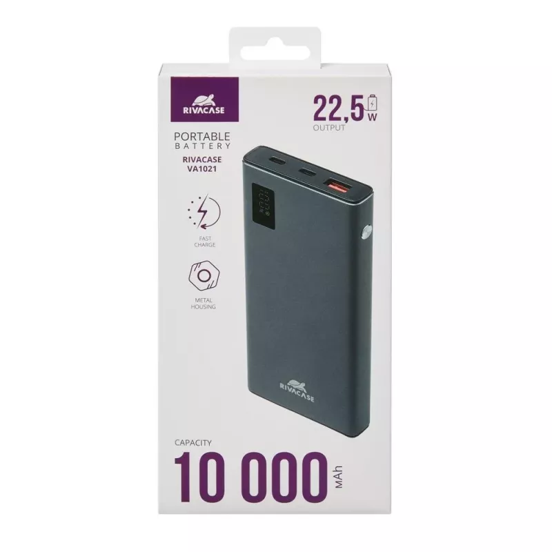 Išorinė baterija Rivacase VA1021 10000mAh, du USB išėjimai, LED indikatoriai, kompaktiškas nešiojamas įkroviklis
