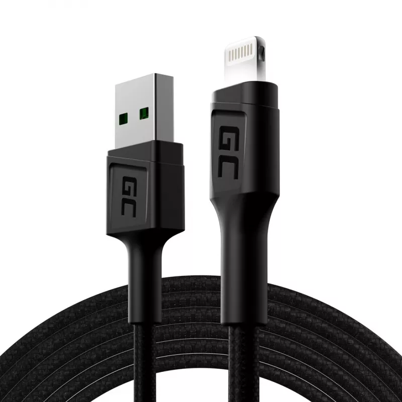 Lightning į USB-A laidas Green Cell KABGC12, 2 m, Lightning – USB A, juodas