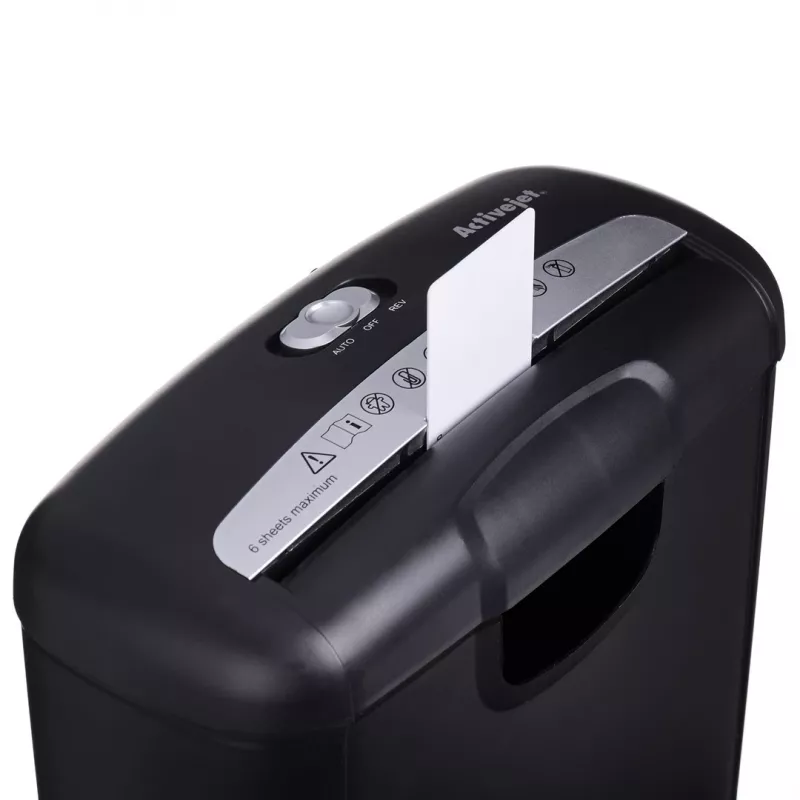 Activejet ASH-0601S smulkintuvas, P-2, 10 l, 6 mm juostelės, 6 lapai, juodas.