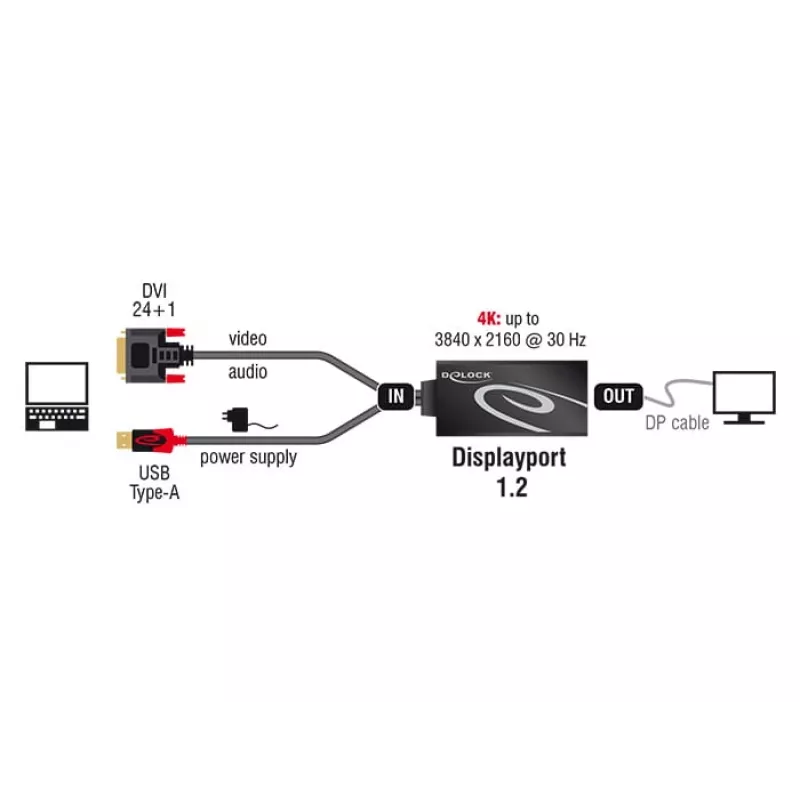 Kabelis DVI 24+1 + USB-A/DisplayPort 20 kontaktų DeLOCK 62596