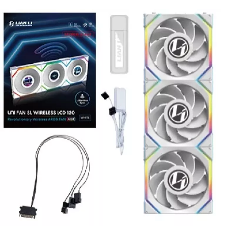 Ventiliatorius Lian Li UNI FAN SL Wireless LCD 120 12 cm Baltas 3 vnt.