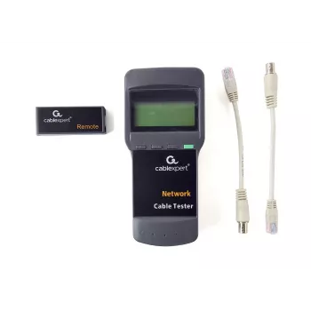 Tinklo kabelių testeris GEMBIRD NCT-31 — tęstinumo testeris su LCD, RJ-11/RJ-12/RJ-45 palaikymas, juodas