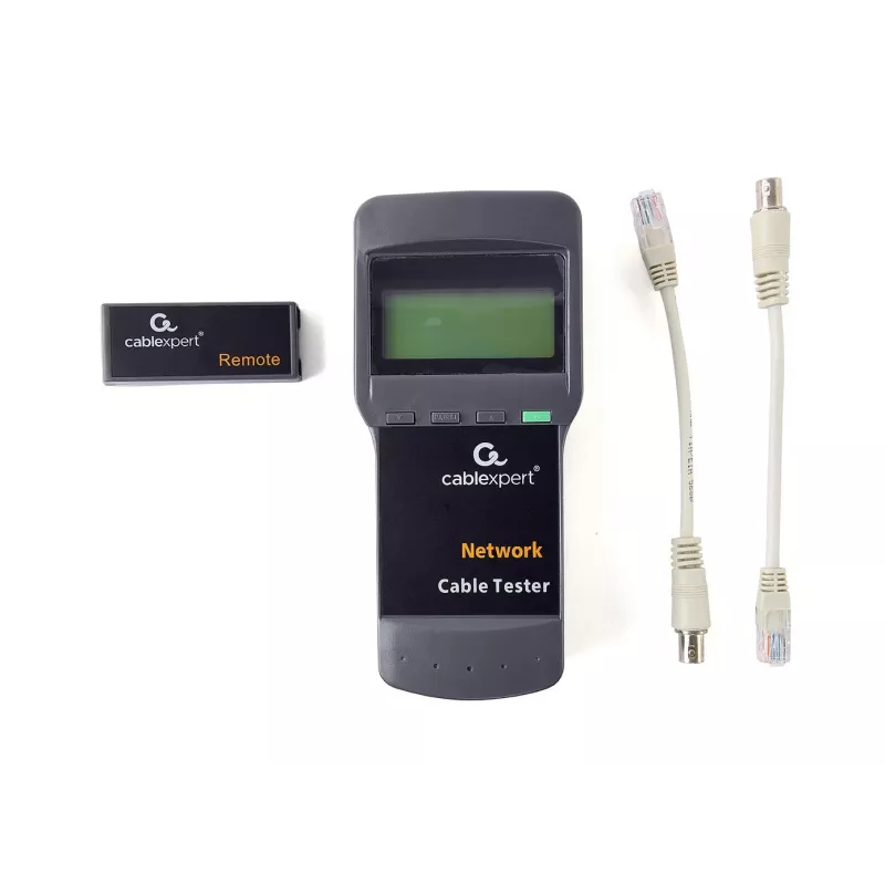 Tinklo kabelių testeris GEMBIRD NCT-31 — tęstinumo testeris su LCD, RJ-11/RJ-12/RJ-45 palaikymas, juodas