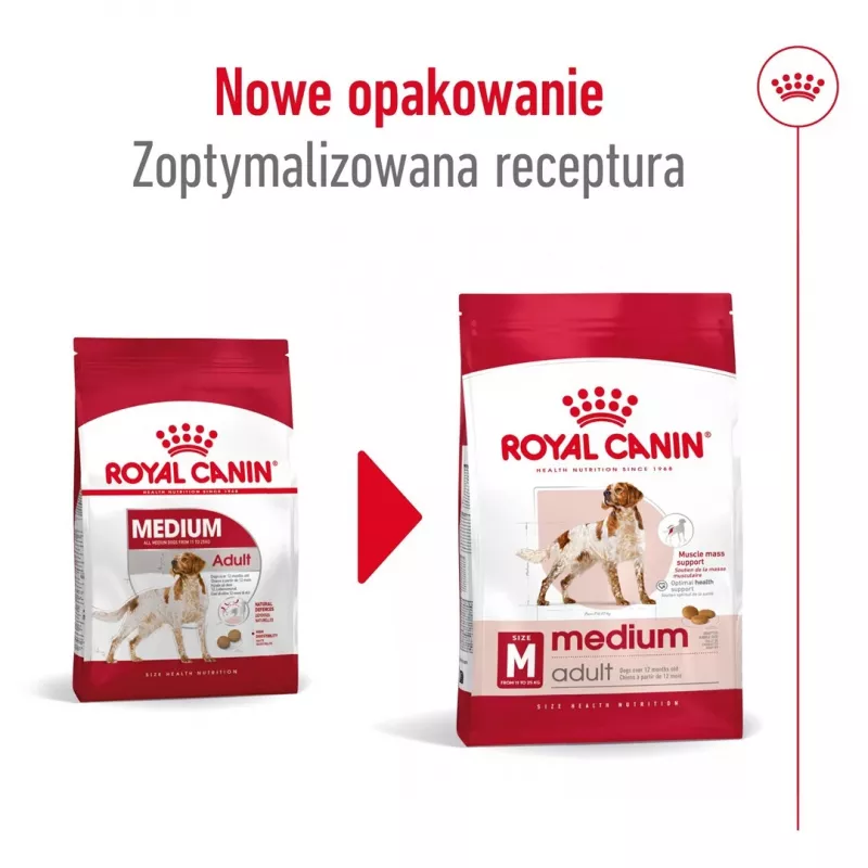 Sausas šunų maistas Royal Canin SHN Medium Adult 15 kg — visavertė mityba suaugusiems vidutinių veislių šunims, paukštiena, 25% baltymų, 14% riebalų