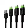 USB-C laidas Green Cell KABGCSET02 1,2 m (USB A į USB C, 2,4 A, 480 Mbps) 3 vnt. rinkinys su LED foniniu apšvietimu
