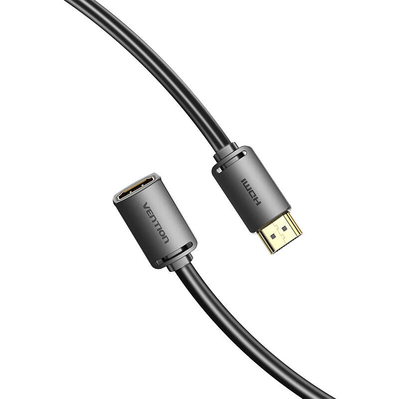HDMI laidas Vention AHCBD 0,5 m, HDMI A tipo kištukas prie HDMI A tipo lizdo, HDMI 2.0, paauksuoti kontaktai, juodas
