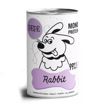 Šlapias šunų maistas PAKA ZWIERZAKA Pepe Rabbit 400 g — triušienos paštetas, suaugusiems šunims, be glitimo ir sojos
