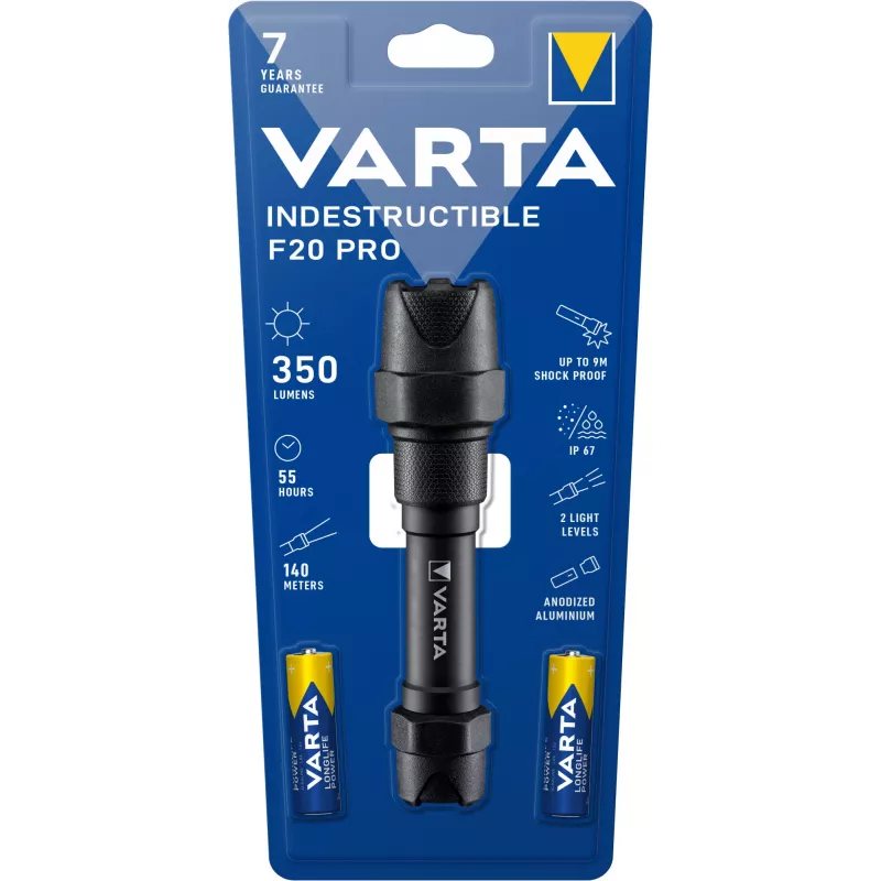 Varta Indestructible F20 Pro - rankinis žibintuvėlis - juoda - aliuminis - 9 m - IP67 - LED