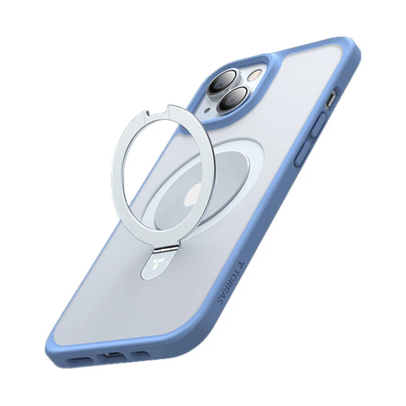 Torras Ostand Matte telefono dėklas, skirtas iPhone 15 (tamsiai mėlynas)