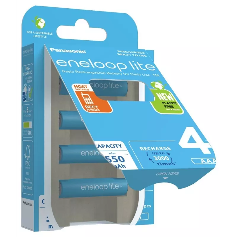 Įkraunamos baterijos PANASONIC ENELOOP LITE AAA 550 mAh 4 vnt. (BK-4LCCE/4CP)