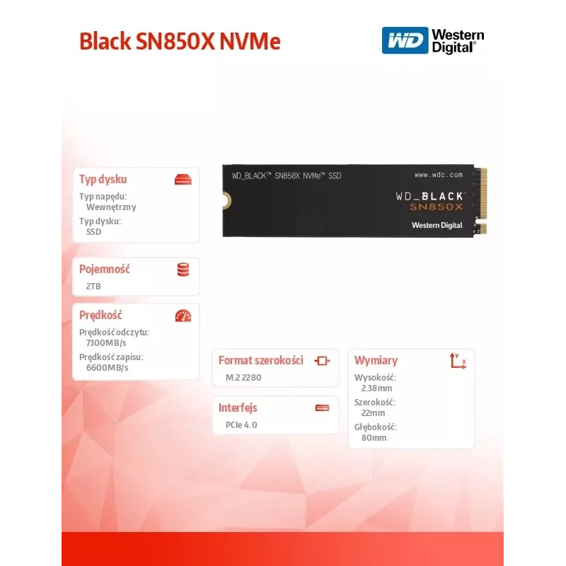 WD Juoda SN850X 2TB SSD M.2 2280 NVME PCI-E Gen4 kietojo kūno diskas (WDS200T2X0E)